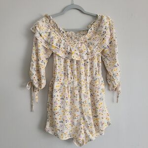 American Eagle Outfitters Floral Smocked Ruffle Culotte Romper